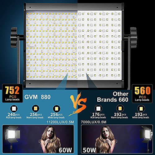 GVM RGB LED Video Light with Bluetooth Control, 60W Photography Studio Lighting Kit with Stands, 2-Packs 880RS Dimmable Led Panel Light for Youtube, Streaming, Gaming, 8 Applicable Scenes, CRI97