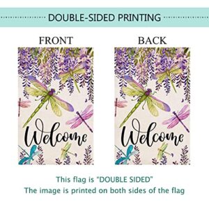 Baccessor Spring Summer Flower Garden Flag Wisteria Dragonfly Floral Welcome Small Yard Flag Burlap Double Sided Vertical Seasonal Farmhouse Wedding Yard Outdoor Decoration 12x18 Inch