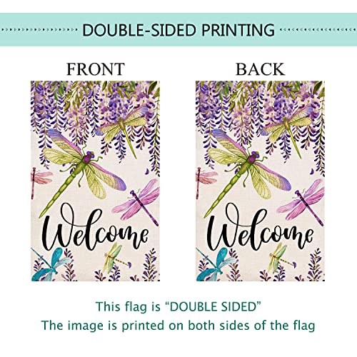 Baccessor Spring Summer Flower Garden Flag Wisteria Dragonfly Floral Welcome Small Yard Flag Burlap Double Sided Vertical Seasonal Farmhouse Wedding Yard Outdoor Decoration 12x18 Inch