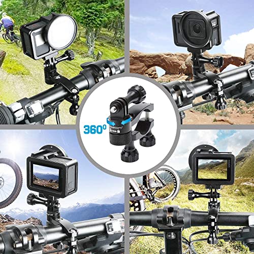 Bike Handlebar Mount for GoPro (360° Rotation and Lock Any Direction) 0.6-1.3inch All Aluminum Bike/Motorcycle Handlebars Seat Post Ski Pole Mount for Gopro Hero 11/10/9/8/7/6/5/4/ Action Camera