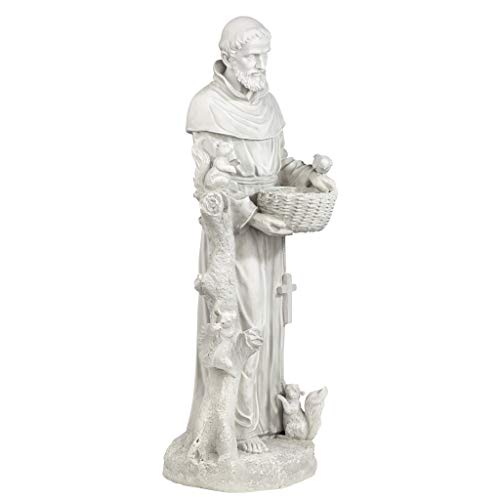 Design Toscano KY1299 Nature's Nurturer Saint Francis Garden Statue Birdfeeder, Large 37 Inch, Antique Stone