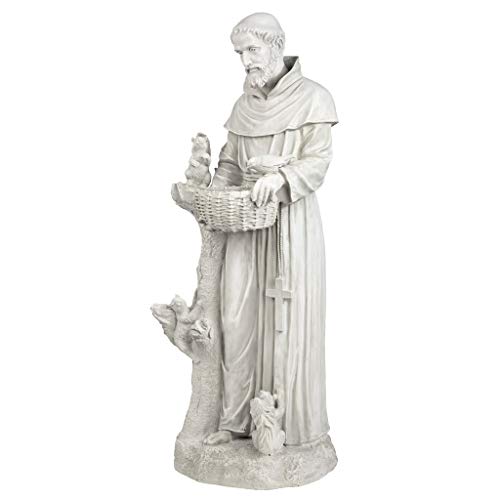 Design Toscano KY1299 Nature's Nurturer Saint Francis Garden Statue Birdfeeder, Large 37 Inch, Antique Stone