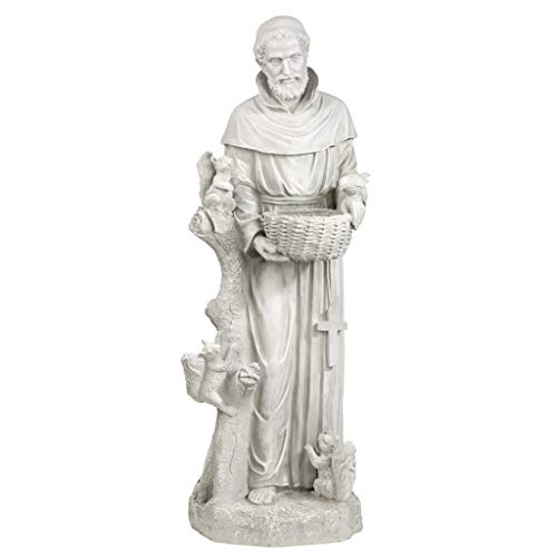 Design Toscano KY1299 Nature's Nurturer Saint Francis Garden Statue Birdfeeder, Large 37 Inch, Antique Stone