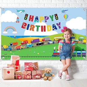 Transportation Birthday Party Supplies Decorations Traffic Backdrop Background Banner for Boys Girls Birthday Party Favor Car Bus Train Plane Ship Automobile Theme Party Photo Booth Cake Table Decor