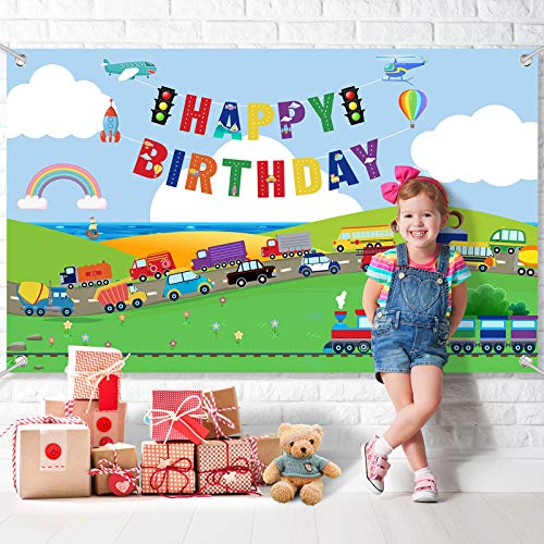 Transportation Birthday Party Supplies Decorations Traffic Backdrop Background Banner for Boys Girls Birthday Party Favor Car Bus Train Plane Ship Automobile Theme Party Photo Booth Cake Table Decor