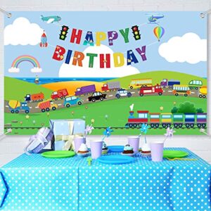 Transportation Birthday Party Supplies Decorations Traffic Backdrop Background Banner for Boys Girls Birthday Party Favor Car Bus Train Plane Ship Automobile Theme Party Photo Booth Cake Table Decor