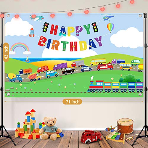 Transportation Birthday Party Supplies Decorations Traffic Backdrop Background Banner for Boys Girls Birthday Party Favor Car Bus Train Plane Ship Automobile Theme Party Photo Booth Cake Table Decor