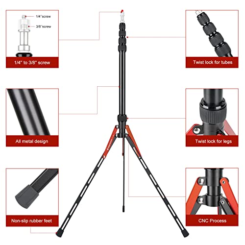 BESNFOTO Photography Travel Light Stand Tripod Portable Aluminum Lightweight 220cm/ 7ft Photo Studio Tripod for Strobe Reflector Samll Softbox Video Shooting Background Light with Carrying Bag