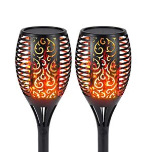 s.y. solar lights outdoor, 96 led solar torch light with dancing flickering flames, 3 installation, 2 heights available, waterproof landscape solar garden lighting, auto on/off outdoor