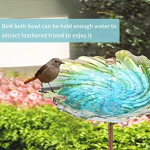 MUMTOP Glass Bird Baths for Outdoors, Garden Bird Bath Bowl with Metal Stake Birdbaths for Outside Yard Outdoor, Yellow