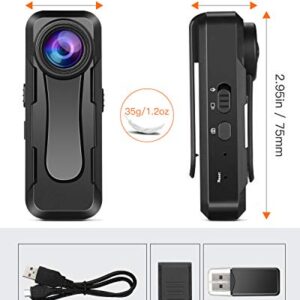 BOBLOV W1 Hidden Camera, True 1080P Small Body Camera, Personal Pocket Video Camera with Audio Loop Recording Time Stamps External Memory Up to 128GTwo Clips and Easy to Operation (32GB)