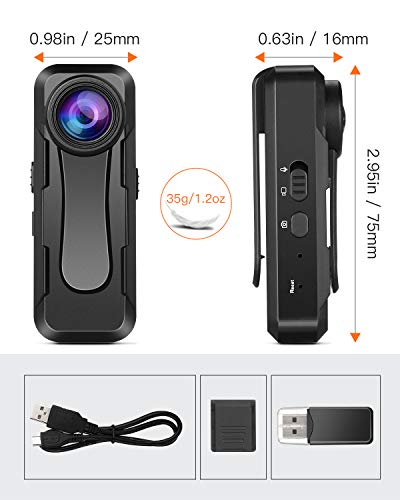 BOBLOV W1 Hidden Camera, True 1080P Small Body Camera, Personal Pocket Video Camera with Audio Loop Recording Time Stamps External Memory Up to 128GTwo Clips and Easy to Operation (32GB)