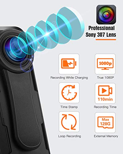 BOBLOV W1 Hidden Camera, True 1080P Small Body Camera, Personal Pocket Video Camera with Audio Loop Recording Time Stamps External Memory Up to 128GTwo Clips and Easy to Operation (32GB)