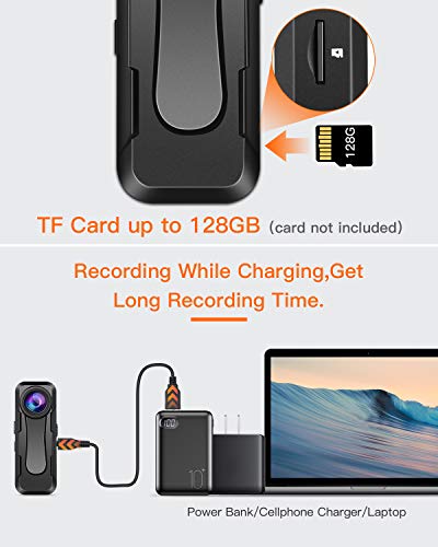 BOBLOV W1 Hidden Camera, True 1080P Small Body Camera, Personal Pocket Video Camera with Audio Loop Recording Time Stamps External Memory Up to 128GTwo Clips and Easy to Operation (32GB)