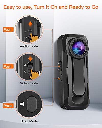 BOBLOV W1 Hidden Camera, True 1080P Small Body Camera, Personal Pocket Video Camera with Audio Loop Recording Time Stamps External Memory Up to 128GTwo Clips and Easy to Operation (32GB)