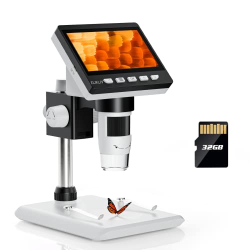 Elikliv EDM43 4.3" Coin Microscope, LCD Digital Microscope 1000x, Coin Magnifier with 8 Adjustable LED Lights, PC View, Windows Compatible(White)