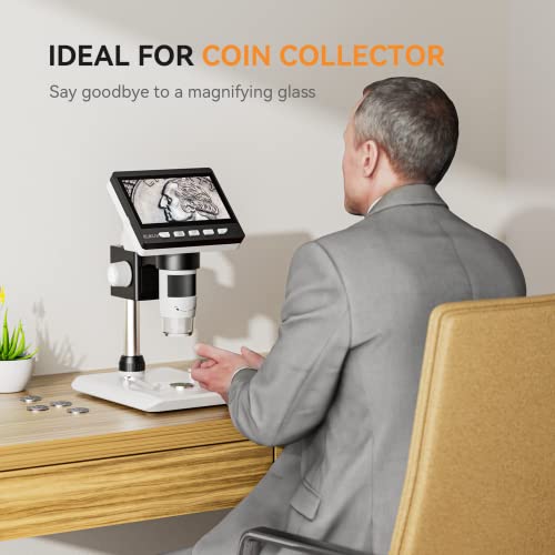 Elikliv EDM43 4.3" Coin Microscope, LCD Digital Microscope 1000x, Coin Magnifier with 8 Adjustable LED Lights, PC View, Windows Compatible(White)