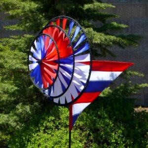 In the Breeze Triple Wheel Patriotic Garden Spinner with Wind Sail,Red, White & Blue,2835
