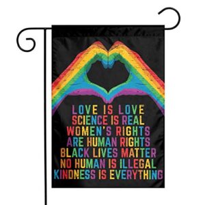 love is love black lives matter garden flag for outside, double sided blm lawn sign, revolution movement equality social vertical flag banner for home garden yard decorative 12 x 18 in