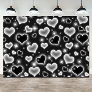 7×5ft black heart photo backdrop early 2000s party decorations old school backdrops valentine’s day glitter heart 16th 18th 30th women men 90s happy birthday background selfile wall decor