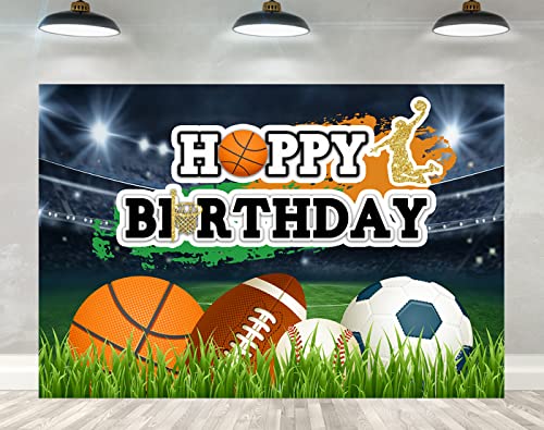 Ticuenicoa 5×3ft Sports Birthday Backdrop Boys Football Basketball Baseball Kids Birthday Background Kids Sports Theme Birthday Party Banner Wall Decorations Props