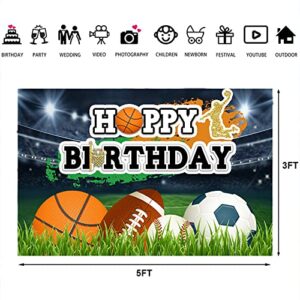 Ticuenicoa 5×3ft Sports Birthday Backdrop Boys Football Basketball Baseball Kids Birthday Background Kids Sports Theme Birthday Party Banner Wall Decorations Props