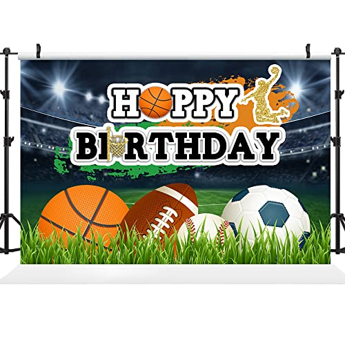 Ticuenicoa 5×3ft Sports Birthday Backdrop Boys Football Basketball Baseball Kids Birthday Background Kids Sports Theme Birthday Party Banner Wall Decorations Props