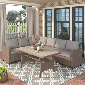 merax outdoor patio furniture set, rattan wicker patio sectional sofa, garden poolside backyard conversation set with cushions (brown)