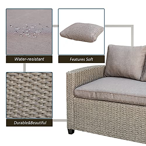 Merax Outdoor Patio Furniture Set, Rattan Wicker Patio Sectional Sofa, Garden Poolside Backyard Conversation Set with Cushions (Brown)