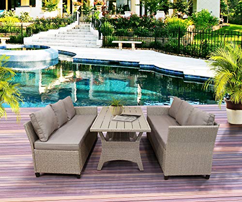 Merax Outdoor Patio Furniture Set, Rattan Wicker Patio Sectional Sofa, Garden Poolside Backyard Conversation Set with Cushions (Brown)