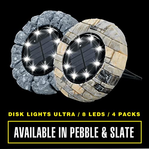 Bell+Howell Disk Lights Solar Ground Lights Stone Slate Upgraded Wireless Auto On/Off Solar Garden Outdoor Waterproof Lighting with for Lawn, Patio, Garden, Yard, Pathways, 4Pcs As Seen On TV