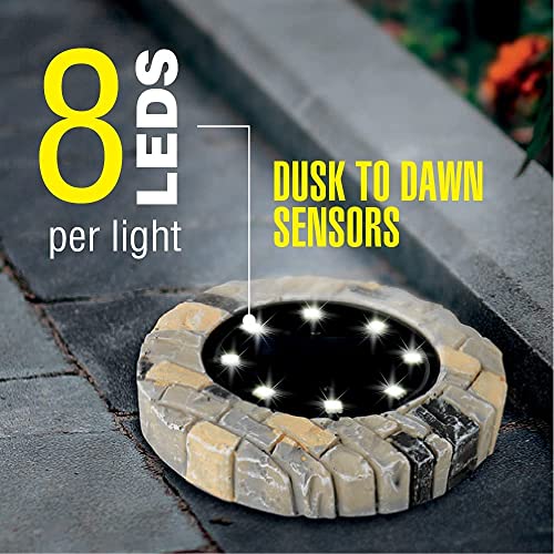 Bell+Howell Disk Lights Solar Ground Lights Stone Slate Upgraded Wireless Auto On/Off Solar Garden Outdoor Waterproof Lighting with for Lawn, Patio, Garden, Yard, Pathways, 4Pcs As Seen On TV