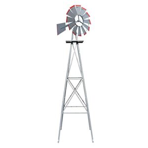 vingli upgrade 8ft ornamental windmill backyard garden decoration weather vane, heavy duty metal wind mill w/ 4 legs design, grey