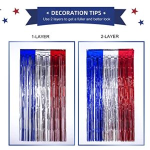 LOLStar 4th of July Decorations,Red White and Blue 3 Pack Tinsel Foil Fringe Curtains,4th of July Photo Booth Prop Streamer Backdrop for America Patriotic Party,Memorial Day,Independence Day,Labor Day