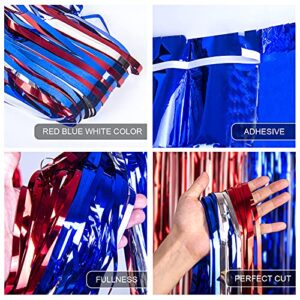 LOLStar 4th of July Decorations,Red White and Blue 3 Pack Tinsel Foil Fringe Curtains,4th of July Photo Booth Prop Streamer Backdrop for America Patriotic Party,Memorial Day,Independence Day,Labor Day