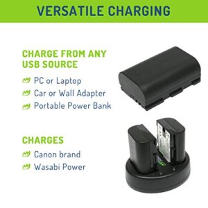 Wasabi Power LP-E6, LP-E6N Battery (4-Pack) & Dual USB Charger for Canon EOS 5D II/III/IV, 5DS, 5DS R, 6D, 6D Mark II, 7D, 7D Mark II, 70D, 80D, 90D, R, R5, R5C, R6, Ra, XC10, XC15, BMPCC 4K, BMPCC 6K