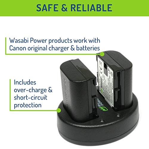Wasabi Power LP-E6, LP-E6N Battery (4-Pack) & Dual USB Charger for Canon EOS 5D II/III/IV, 5DS, 5DS R, 6D, 6D Mark II, 7D, 7D Mark II, 70D, 80D, 90D, R, R5, R5C, R6, Ra, XC10, XC15, BMPCC 4K, BMPCC 6K