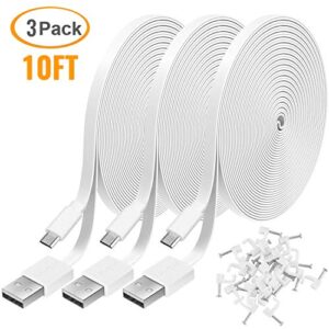 3 Pack 10FT Power Extension Cable for WyzeCam, WyzeCam Pan, KasaCam Indoor, NestCam Indoor, Blink,Cloud Cam, USB to Micro USB Durable Charging and Data Sync Cord for Security Camera(White)