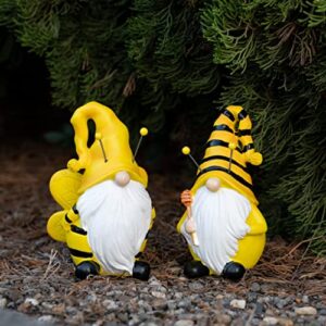 vincent malyn outdoor garden gnome statue – yard gnome decor figurine set of 2 funny bee gnomes decorations for yard patio law cute resin ornament