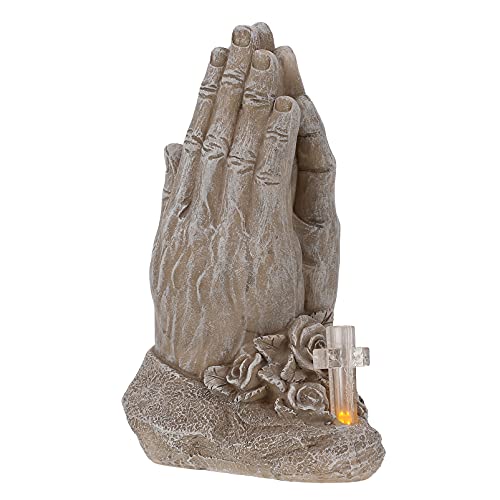 OSALADI Grave Lights Resin Praying Hands Cemetery Lamp Solar Powered Lights Lanterns Art Ornaments Satue Molds Sculture for Yard Patio Garden Outdoor Grey 21x11x20