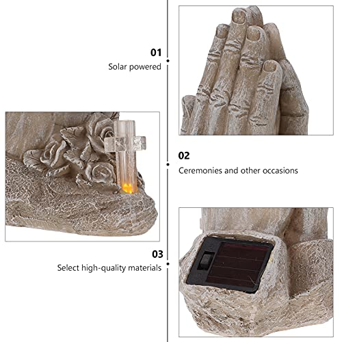 OSALADI Grave Lights Resin Praying Hands Cemetery Lamp Solar Powered Lights Lanterns Art Ornaments Satue Molds Sculture for Yard Patio Garden Outdoor Grey 21x11x20