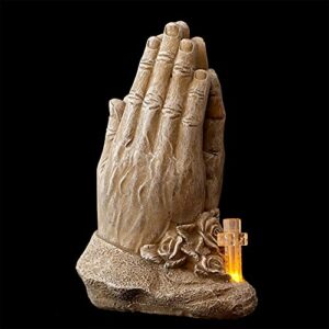 OSALADI Grave Lights Resin Praying Hands Cemetery Lamp Solar Powered Lights Lanterns Art Ornaments Satue Molds Sculture for Yard Patio Garden Outdoor Grey 21x11x20