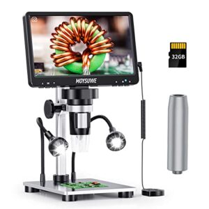 MOYSUWE MDM9 7" LCD Digital Microscope 1200X [Full Field of View] Extended Coin Microscope with 12MP Camera Sensor, 1080P HD USB Soldering Microscope with 10 LED Lights, Windows/Mac OS Compatible