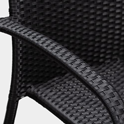 Patio Sense Morgan Outdoor All-Weather Wicker Stacking Woven No Assembly Steel Powder Coated Frame Lightweight Indoor Outdoor Porch Backyard Lawn Garden Balcony - Black - Set of 4