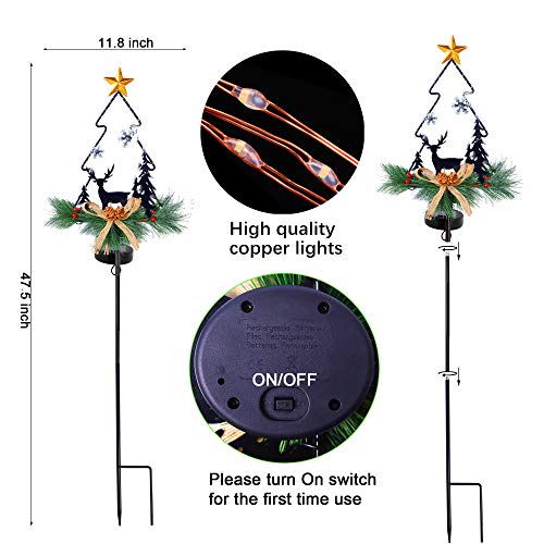 MAGGIFT Christmas Outdoor Solar Stake Lights, 47.5 Inch Large Solar Powered Yard Decorations, Multicolor Copper Wire LED Xmas Pathway Lights, Metal Xmas Tree Garden Stakes Lawn Ornament, Set of 2