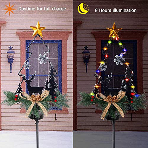 MAGGIFT Christmas Outdoor Solar Stake Lights, 47.5 Inch Large Solar Powered Yard Decorations, Multicolor Copper Wire LED Xmas Pathway Lights, Metal Xmas Tree Garden Stakes Lawn Ornament, Set of 2