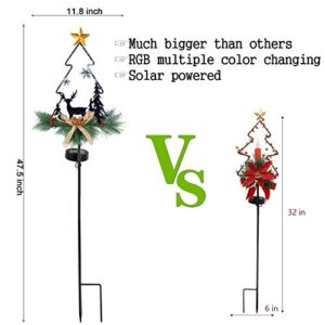 MAGGIFT Christmas Outdoor Solar Stake Lights, 47.5 Inch Large Solar Powered Yard Decorations, Multicolor Copper Wire LED Xmas Pathway Lights, Metal Xmas Tree Garden Stakes Lawn Ornament, Set of 2