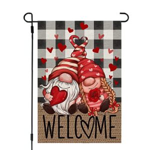 crowned beauty valentines day gnomes garden flag for outside 12×18 inch small double sided plaid yard cf673-12