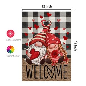 CROWNED BEAUTY Valentines Day Gnomes Garden Flag for Outside 12x18 Inch Small Double Sided Plaid Yard CF673-12