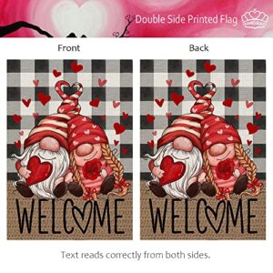 CROWNED BEAUTY Valentines Day Gnomes Garden Flag for Outside 12x18 Inch Small Double Sided Plaid Yard CF673-12